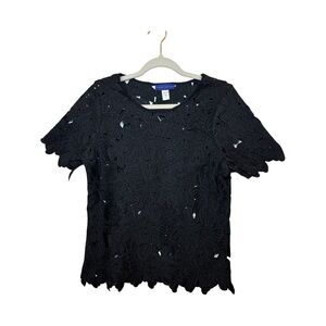 Simply Styled Floral Cutout Jet Black Blouse Small